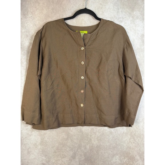 Sigrid Olsen Tops - Vintage Sigrid Olsen Brown Button‎ Front Linen Rayon Blend Top Womens Petite Med
